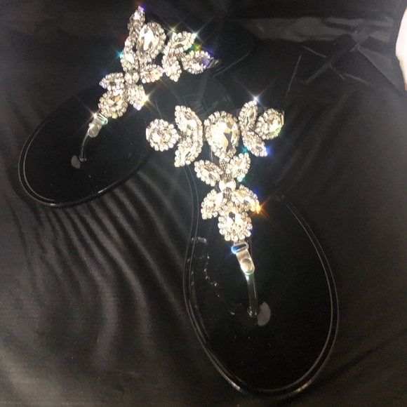 Bling Crystal Gem Embellished Flat Thong Sandals - Picture 2 of 3